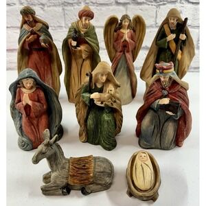 9 Piece Tii Collections Resin 9" Nativity Set Hand Carved Baby Jesus X1297